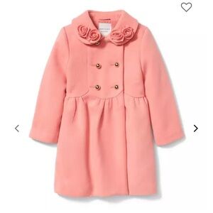 Janie and Jacket Pink Rosette Collar Coat, Size 7-8